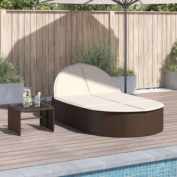 VidaXL Dupla Napozóágy - Polyrattan - Barna - 200cm
