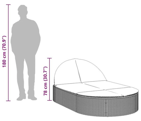 VidaXL Dupla Napozóágy - Polyrattan - Barna - 200cm