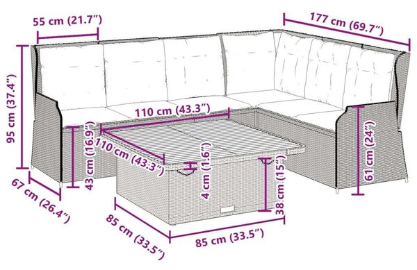 VidaXL Polyrattan Kerti Ülőgarnitúra - 5 részes - Bézs