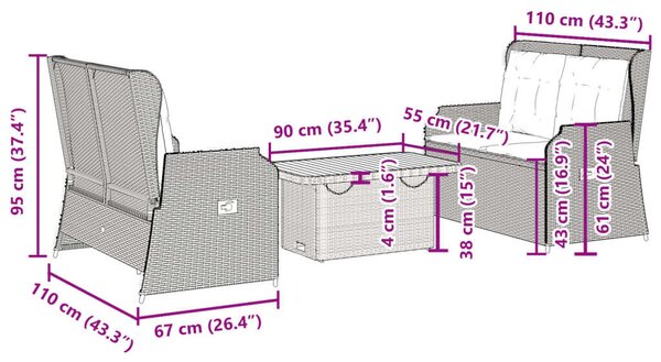 VidaXL Polyrattan Kerti Ülőgarnitúra - 3 részes - Szürke