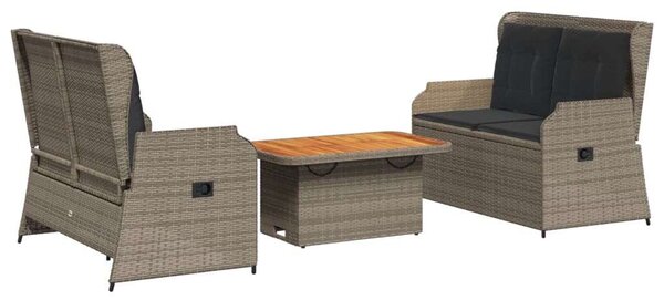 VidaXL Polyrattan Kerti Ülőgarnitúra - 3 részes - Szürke