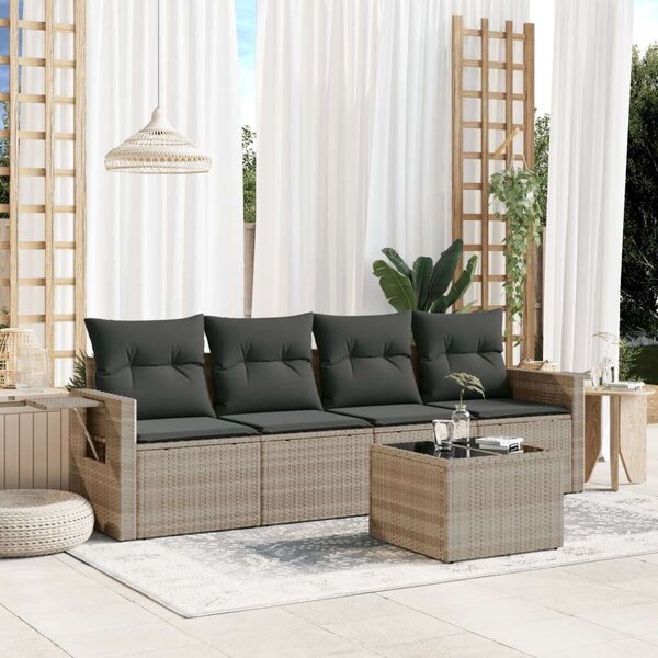 VidaXL Polyrattan Kerti Ülőgarnitúra - 5 részes, Világosszürke