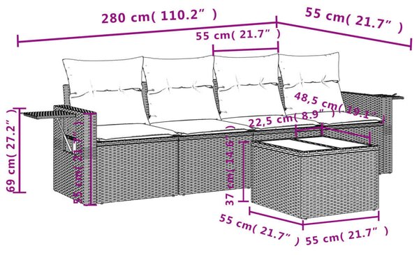 VidaXL Polyrattan Kerti Ülőgarnitúra - 5 részes, Világosszürke