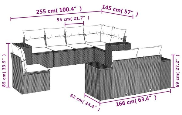VidaXL Polyrattan Kerti Ülőgarnitúra - 8 részes
