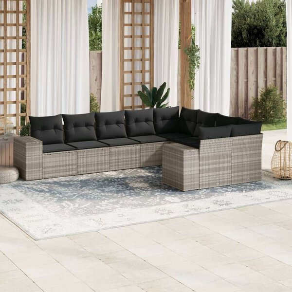 VidaXL Polyrattan Kerti Ülőgarnitúra - 9 részes, Világosszürke