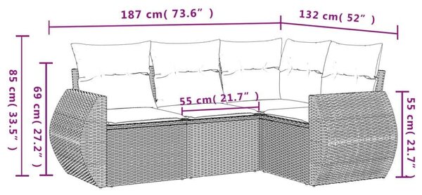 VidaXL Polyrattan Kerti Ülőgarnitúra - 4 részes - Világosszürke
