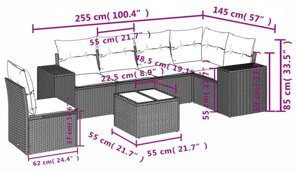 VidaXL Polyrattan Kerti Ülőgarnitúra - 7 részes - Bézs