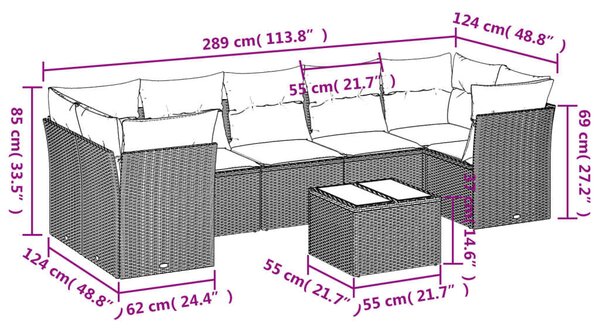 VidaXL Polyrattan Kerti Ülőgarnitúra - 8 részes
