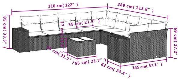 VidaXL Polyrattan Kerti Ülőgarnitúra - 11 részes - Világosszürke