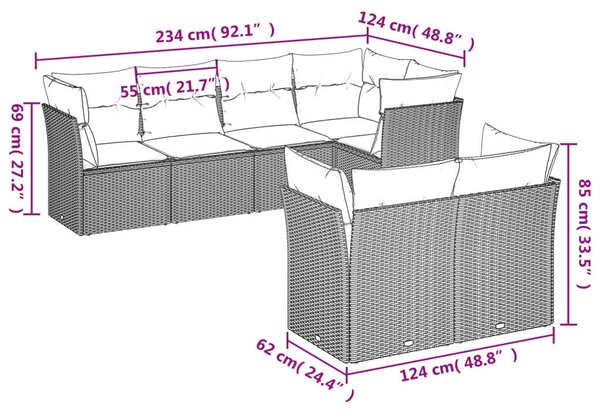 VidaXL Polyrattan Kerti Ülőgarnitúra - 7 részes - Világosszürke