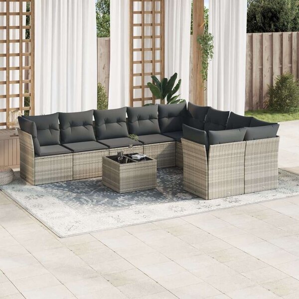 VidaXL Polyrattan Kerti Ülőgarnitúra - 10 részes, Világosszürke