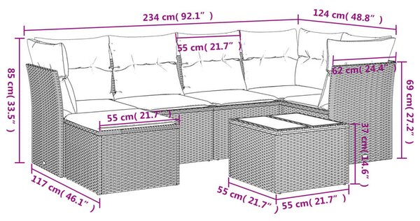 VidaXL 7 részes bézs polyrattan kerti ülőgarnitúra párnákkal