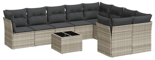 VidaXL Polyrattan Kerti Ülőgarnitúra - 10 részes, Világosszürke
