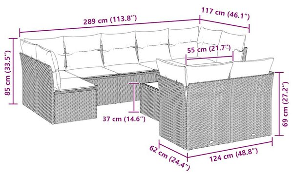 VidaXL Polyrattan Kerti Ülőgarnitúra - 10 részes