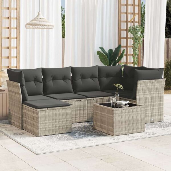 VidaXL 7 részes világosszürke polyrattan kerti ülőgarnitúra párnákkal