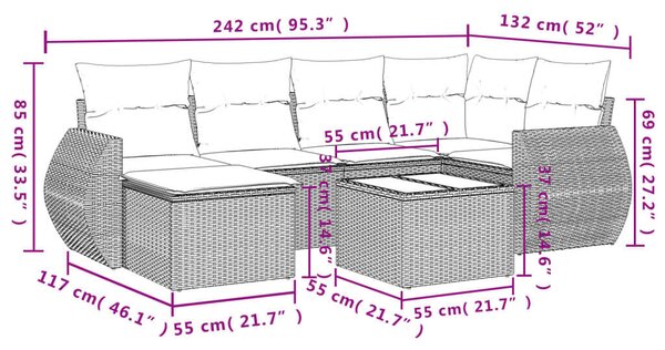 VidaXL Polyrattan Kerti Ülőgarnitúra - 7 részes