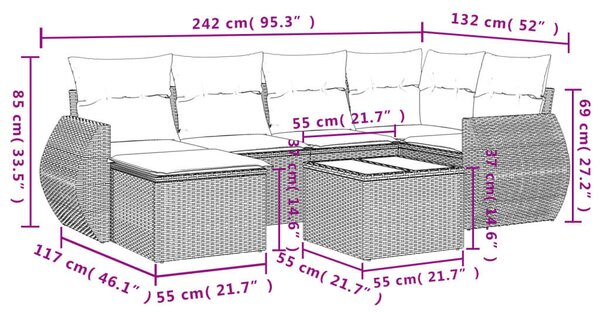 Polyrattan Kerti Ülőgarnitúra - 7 részes - Bézs