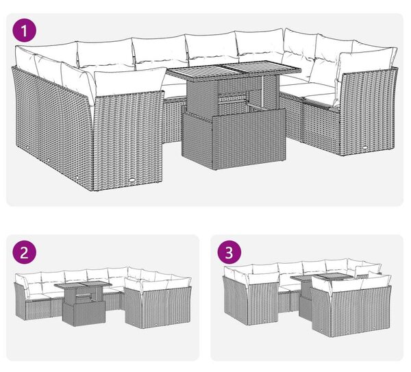 VidaXL Polyrattan Kerti Ülőgarnitúra - 10 részes - Szürke