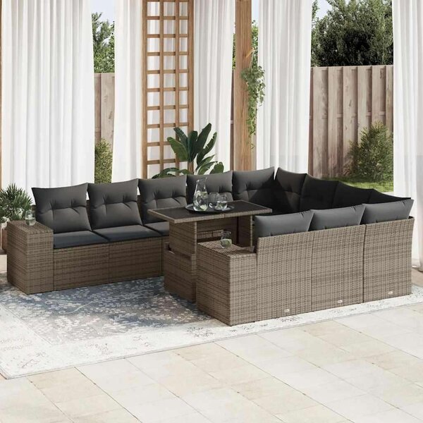 VidaXL Polyrattan Kerti Ülőgarnitúra - 11 részes - Szürke