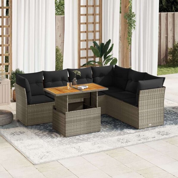 VidaXL Polyrattan Kerti Ülőgarnitúra - 7 részes - Szürke