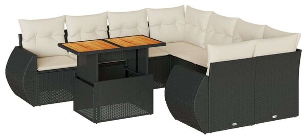 VidaXL Polyrattan Kerti Ülőgarnitúra - 9 részes - Fekete