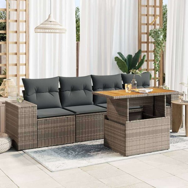 VidaXL 5 részes szürke polyrattan kerti ülőgarnitúra