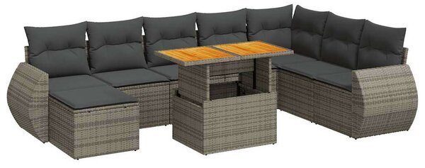 VidaXL Polyrattan Kerti Ülőgarnitúra - 9 részes - Szürke