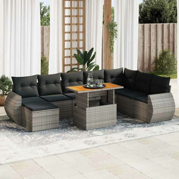 VidaXL Polyrattan Kerti Ülőgarnitúra - 9 részes - Szürke