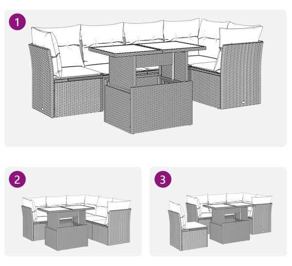 VidaXL Polyrattan Kerti Ülőgarnitúra - 6 személyes - Barna