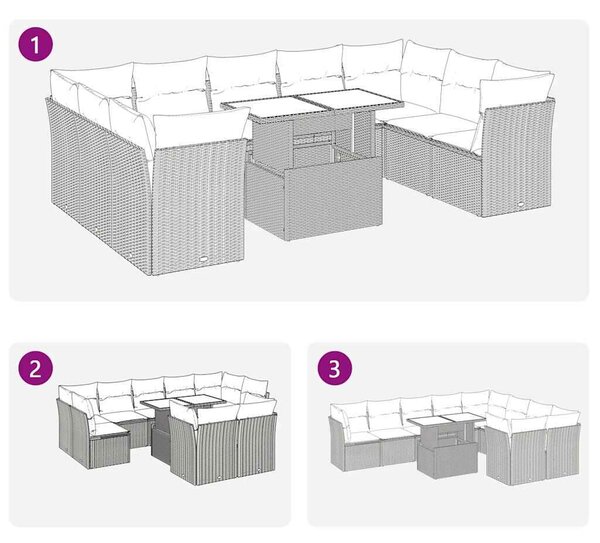 VidaXL Polyrattan Kerti Ülőgarnitúra - 10 részes - Bézs