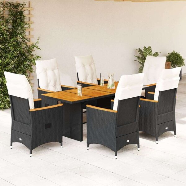 VidaXL - 7 részes Kerti Étkezőgarnitúra - Fekete Polyrattan