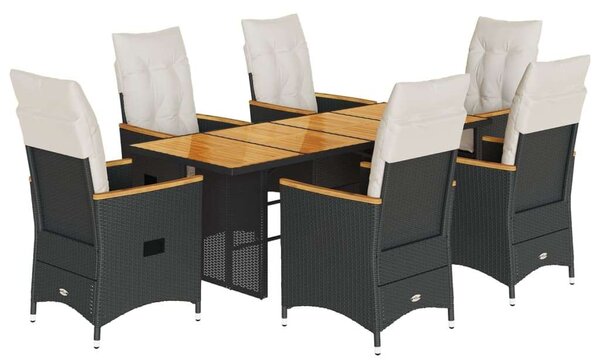 VidaXL - 7 részes Kerti Étkezőgarnitúra - Fekete Polyrattan