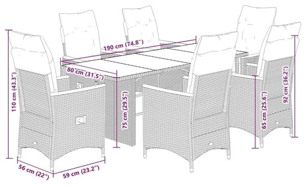 VidaXL - 7 részes Kerti Étkezőgarnitúra - Fekete Polyrattan