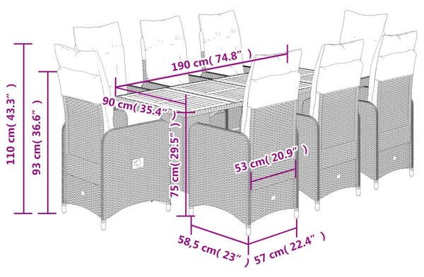 VidaXL Polyrattan Kerti Bútor - 9 részes Bisztró készlet