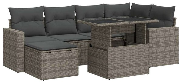 Polyrattan Kerti Ülőgarnitúra - 7 részes - Szürke