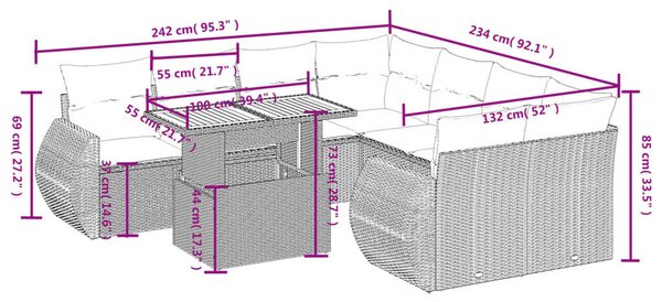 VidaXL Polyrattan Kerti Ülőgarnitúra - 9 részes - Bézs