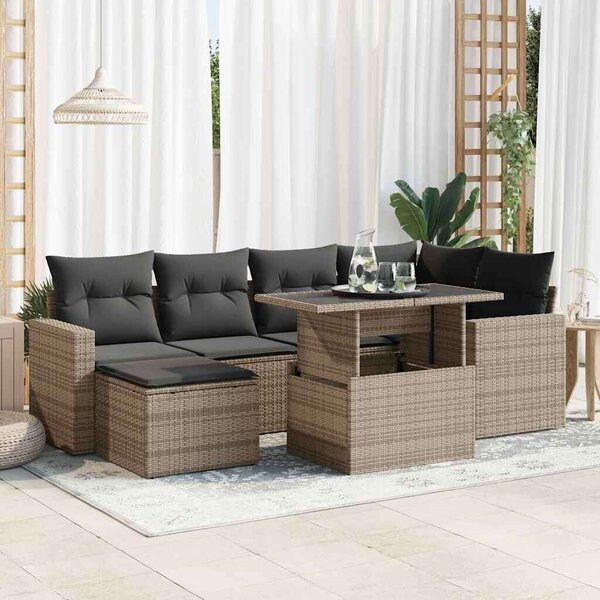 Polyrattan Kerti Ülőgarnitúra - 7 részes - Szürke
