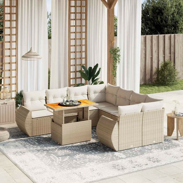 VidaXL Polyrattan Kerti Ülőgarnitúra - 9 részes - Bézs