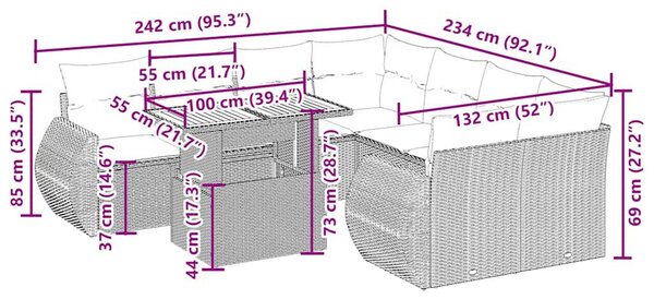 VidaXL Polyrattan Kerti Ülőgarnitúra - 9 részes - Bézs