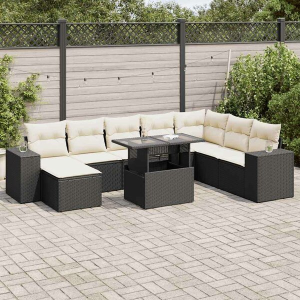 VidaXL Polyrattan Kerti Ülőgarnitúra - 9 részes - Fekete