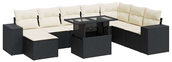VidaXL Polyrattan Kerti Ülőgarnitúra - 9 részes - Fekete