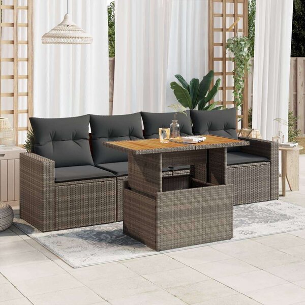 VidaXL Polyrattan Kerti Ülőgarnitúra - 5 részes - Szürke