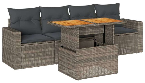 VidaXL Polyrattan Kerti Ülőgarnitúra - 5 részes - Szürke