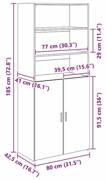 VidaXL Magasfiú Artisan tölgy 80 x 42,5 x 185 cm Faanyag