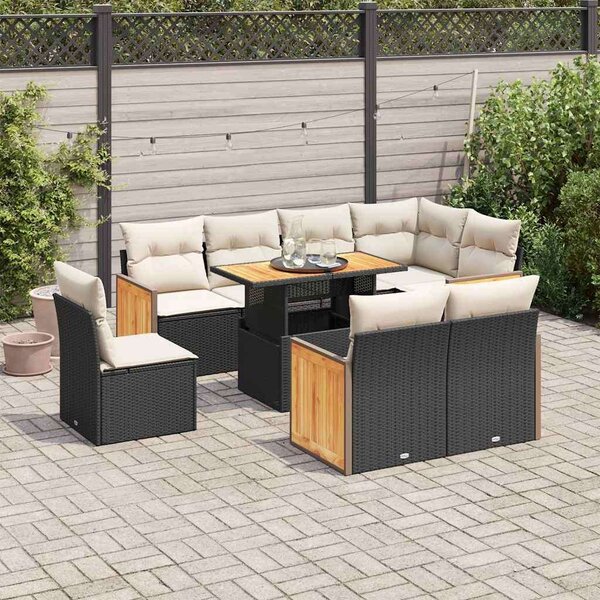 VidaXL 9 részes Kerti Ülőgarnitúra - Polyrattan - Akácfa