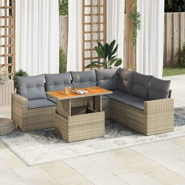 VidaXL Polyrattan Kerti Ülőgarnitúra - 7 részes - Bézs