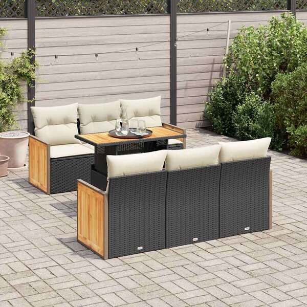 VidaXL Kerti Ülőgarnitúra - 7 részes - Polyrattan - Fekete