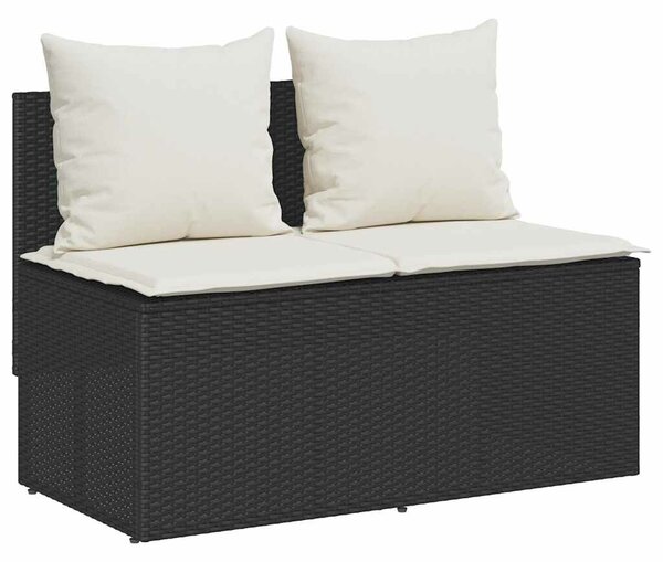 VidaXL 3 részes fekete polyrattan kerti étkezőgarnitúra párnákkal