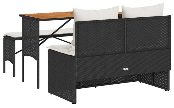 VidaXL 3 részes fekete polyrattan kerti étkezőgarnitúra párnákkal