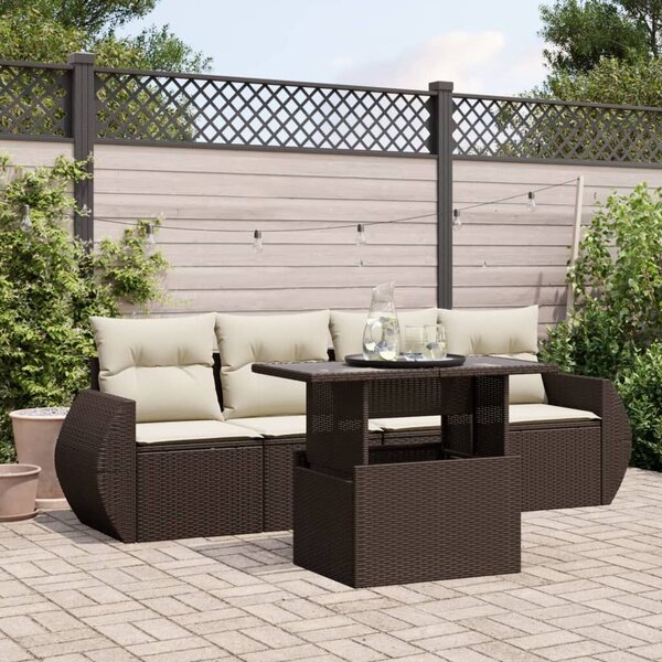 VidaXL 5 részes barna polyrattan kerti ülőgarnitúra párnával